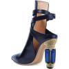 imageFSJ Women Classic Pointed Toe Crystal Block Chunky High Heels Bootie Elastic Ankle Wrap Slingback Party Shoes Size 415 M USBlue Crystal
