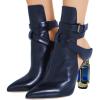 imageFSJ Women Classic Pointed Toe Crystal Block Chunky High Heels Bootie Elastic Ankle Wrap Slingback Party Shoes Size 415 M USBlue Crystal
