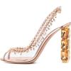 imageFSJ Women Clear Rhinestone Peep Toe Slingback Pumps Chunky Block High Heel Sparkling Crystal Slip On Party Dance Sexy Dress Shoes Size 416 USChampagne Gold