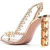 imageFSJ Women Clear Rhinestone Peep Toe Slingback Pumps Chunky Block High Heel Sparkling Crystal Slip On Party Dance Sexy Dress Shoes Size 416 USGold