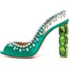 imageFSJ Women Clear Rhinestone Peep Toe Slingback Pumps Chunky Block High Heel Sparkling Crystal Slip On Party Dance Sexy Dress Shoes Size 416 USGreen