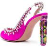 imageFSJ Women Clear Rhinestone Peep Toe Slingback Pumps Chunky Block High Heel Sparkling Crystal Slip On Party Dance Sexy Dress Shoes Size 416 USHot Pink