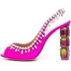 imageFSJ Women Clear Rhinestone Peep Toe Slingback Pumps Chunky Block High Heel Sparkling Crystal Slip On Party Dance Sexy Dress Shoes Size 416 USHot Pink