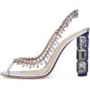 imageFSJ Women Clear Rhinestone Peep Toe Slingback Pumps Chunky Block High Heel Sparkling Crystal Slip On Party Dance Sexy Dress Shoes Size 416 USLilac