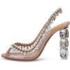 imageFSJ Women Clear Rhinestone Peep Toe Slingback Pumps Chunky Block High Heel Sparkling Crystal Slip On Party Dance Sexy Dress Shoes Size 416 USRose Brown