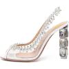 imageFSJ Women Clear Rhinestone Peep Toe Slingback Pumps Chunky Block High Heel Sparkling Crystal Slip On Party Dance Sexy Dress Shoes Size 416 USWhite