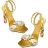 imageFSJ Women Colored Diamond Heel Sandals Square Open Toe Ankle Strap Special Jewel Chunky High Heel Sandals Party Shopping Holiday Shoes Size 416 USGold