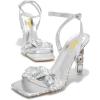 imageFSJ Women Colored Diamond Heel Sandals Square Open Toe Ankle Strap Special Jewel Chunky High Heel Sandals Party Shopping Holiday Shoes Size 416 USSilver