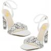 imageFSJ Women Colored Diamond Heel Sandals Square Open Toe Ankle Strap Special Jewel Chunky High Heel Sandals Party Shopping Holiday Shoes Size 416 USWhite