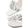 imageFSJ Women Colored Diamond Heel Sandals Square Open Toe Ankle Strap Special Jewel Chunky High Heel Sandals Party Shopping Holiday Shoes Size 416 USWhite