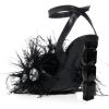 imageFSJ Women Crystal Chunky High Heel Sandals Open Square Toe Ankle Strap Buckle Clear Block Heel Fur Feather Cute Sparkly Dance Shoes Size 416 USBlack