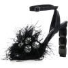imageFSJ Women Crystal Chunky High Heel Sandals Open Square Toe Ankle Strap Buckle Clear Block Heel Fur Feather Cute Sparkly Dance Shoes Size 416 USBlack