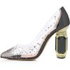 imageFSJ Women High Crystal Chunky Heel Transparent PVC Pumps Rhinestones 105mm Clear Heels Pointed Closed Toe Slip On Pump Bridal Wedding Party Dress Shoes Size 416 USBlack