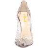 imageFSJ Women High Crystal Chunky Heel Transparent PVC Pumps Rhinestones 105mm Clear Heels Pointed Closed Toe Slip On Pump Bridal Wedding Party Dress Shoes Size 416 USSilver Grey
