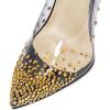 imageFSJ Women High Crystal Chunky Heel Transparent PVC Pumps Rhinestones 105mm Clear Heels Pointed Closed Toe Slip On Pump Bridal Wedding Party Dress Shoes Size 416 USBlack Suede