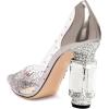 imageFSJ Women High Crystal Chunky Heel Transparent PVC Pumps Rhinestones 105mm Clear Heels Pointed Closed Toe Slip On Pump Bridal Wedding Party Dress Shoes Size 416 USSilver Grey