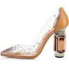 imageFSJ Women High Crystal Chunky Heel Transparent PVC Pumps Rhinestones 105mm Clear Heels Pointed Closed Toe Slip On Pump Bridal Wedding Party Dress Shoes Size 416 USBrown Pu