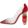 imageFSJ Women High Crystal Chunky Heel Transparent PVC Pumps Rhinestones 105mm Clear Heels Pointed Closed Toe Slip On Pump Bridal Wedding Party Dress Shoes Size 416 USRed