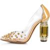 imageFSJ Women High Crystal Chunky Heel Transparent PVC Pumps Rhinestones 105mm Clear Heels Pointed Closed Toe Slip On Pump Bridal Wedding Party Dress Shoes Size 416 USGold Rivets