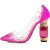 imageFSJ Women High Crystal Chunky Heel Transparent PVC Pumps Rhinestones 105mm Clear Heels Pointed Closed Toe Slip On Pump Bridal Wedding Party Dress Shoes Size 416 USFuchsia