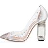 imageFSJ Women High Crystal Chunky Heel Transparent PVC Pumps Rhinestones 105mm Clear Heels Pointed Closed Toe Slip On Pump Bridal Wedding Party Dress Shoes Size 416 USSilver