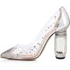 imageFSJ Women High Crystal Chunky Heel Transparent PVC Pumps Rhinestones 105mm Clear Heels Pointed Closed Toe Slip On Pump Bridal Wedding Party Dress Shoes Size 416 USSilver Pu