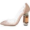 imageFSJ Women High Crystal Chunky Heel Transparent PVC Pumps Rhinestones 105mm Clear Heels Pointed Closed Toe Slip On Pump Bridal Wedding Party Dress Shoes Size 416 USRosy