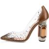 imageFSJ Women High Crystal Chunky Heel Transparent PVC Pumps Rhinestones 105mm Clear Heels Pointed Closed Toe Slip On Pump Bridal Wedding Party Dress Shoes Size 416 USBrown