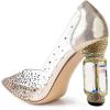 imageFSJ Women High Crystal Chunky Heel Transparent PVC Pumps Rhinestones 105mm Clear Heels Pointed Closed Toe Slip On Pump Bridal Wedding Party Dress Shoes Size 416 USChampagne