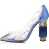 imageFSJ Women High Crystal Chunky Heel Transparent PVC Pumps Rhinestones 105mm Clear Heels Pointed Closed Toe Slip On Pump Bridal Wedding Party Dress Shoes Size 416 USBlue