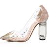 imageFSJ Women High Crystal Chunky Heel Transparent PVC Pumps Rhinestones 105mm Clear Heels Pointed Closed Toe Slip On Pump Bridal Wedding Party Dress Shoes Size 416 USBling