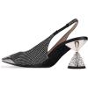 imageFSJ Women Pointed Toe Rhinestone Cone Low Heel Slingback Pumps Slip On Comfortable Ladies Satin Dancing Shoes Size 415 USBlack