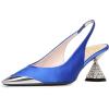 imageFSJ Women Pointed Toe Rhinestone Cone Low Heel Slingback Pumps Slip On Comfortable Ladies Satin Dancing Shoes Size 415 USBlue