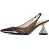 imageFSJ Women Pointed Toe Rhinestone Cone Low Heel Slingback Pumps Slip On Comfortable Ladies Satin Dancing Shoes Size 415 USBrown