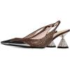 imageFSJ Women Pointed Toe Rhinestone Cone Low Heel Slingback Pumps Slip On Comfortable Ladies Satin Dancing Shoes Size 415 USBrown