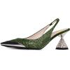 imageFSJ Women Pointed Toe Rhinestone Cone Low Heel Slingback Pumps Slip On Comfortable Ladies Satin Dancing Shoes Size 415 USGreen