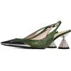imageFSJ Women Pointed Toe Rhinestone Cone Low Heel Slingback Pumps Slip On Comfortable Ladies Satin Dancing Shoes Size 415 USGreen