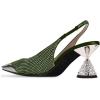imageFSJ Women Pointed Toe Rhinestone Cone Low Heel Slingback Pumps Slip On Comfortable Ladies Satin Dancing Shoes Size 415 USGreen