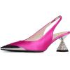 imageFSJ Women Pointed Toe Rhinestone Cone Low Heel Slingback Pumps Slip On Comfortable Ladies Satin Dancing Shoes Size 415 USHot Pink