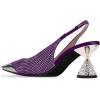imageFSJ Women Pointed Toe Rhinestone Cone Low Heel Slingback Pumps Slip On Comfortable Ladies Satin Dancing Shoes Size 415 USPurple