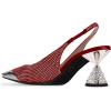 imageFSJ Women Pointed Toe Rhinestone Cone Low Heel Slingback Pumps Slip On Comfortable Ladies Satin Dancing Shoes Size 415 USRed