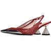 imageFSJ Women Pointed Toe Rhinestone Cone Low Heel Slingback Pumps Slip On Comfortable Ladies Satin Dancing Shoes Size 415 USRed