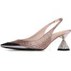 imageFSJ Women Pointed Toe Rhinestone Cone Low Heel Slingback Pumps Slip On Comfortable Ladies Satin Dancing Shoes Size 415 USRose Gold