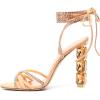 imageFSJ Women Rhinestones Strappy Jeweled Beaded Chunky High Heel Laceup Sandals Open Toe Ankle Strap Block Heel Sparkly Party Evening Dress Shoes Size 416 USGold
