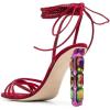 imageFSJ Women Rhinestones Strappy Jeweled Beaded Chunky High Heel Laceup Sandals Open Toe Ankle Strap Block Heel Sparkly Party Evening Dress Shoes Size 416 USRed