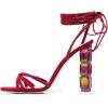 imageFSJ Women Rhinestones Strappy Jeweled Beaded Chunky High Heel Laceup Sandals Open Toe Ankle Strap Block Heel Sparkly Party Evening Dress Shoes Size 416 USRed
