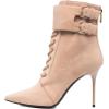 imageFSJ Women Sexy Pointed Toe Stiletto High Heel Ankle Boots Lace Up Back Zipper Comfortable Casual Mid Calf Boots Size 415 USPink