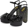 imageFSJ Women Strappy Platform Chunky High Heel Sandals Peep toe Special Rhinestone Heel Ankle Strap Buckle Pumps Shoes Size 415 USBlack