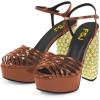 imageFSJ Women Strappy Platform Chunky High Heel Sandals Peep toe Special Rhinestone Heel Ankle Strap Buckle Pumps Shoes Size 415 USBrown