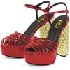 imageFSJ Women Strappy Platform Chunky High Heel Sandals Peep toe Special Rhinestone Heel Ankle Strap Buckle Pumps Shoes Size 415 USRed